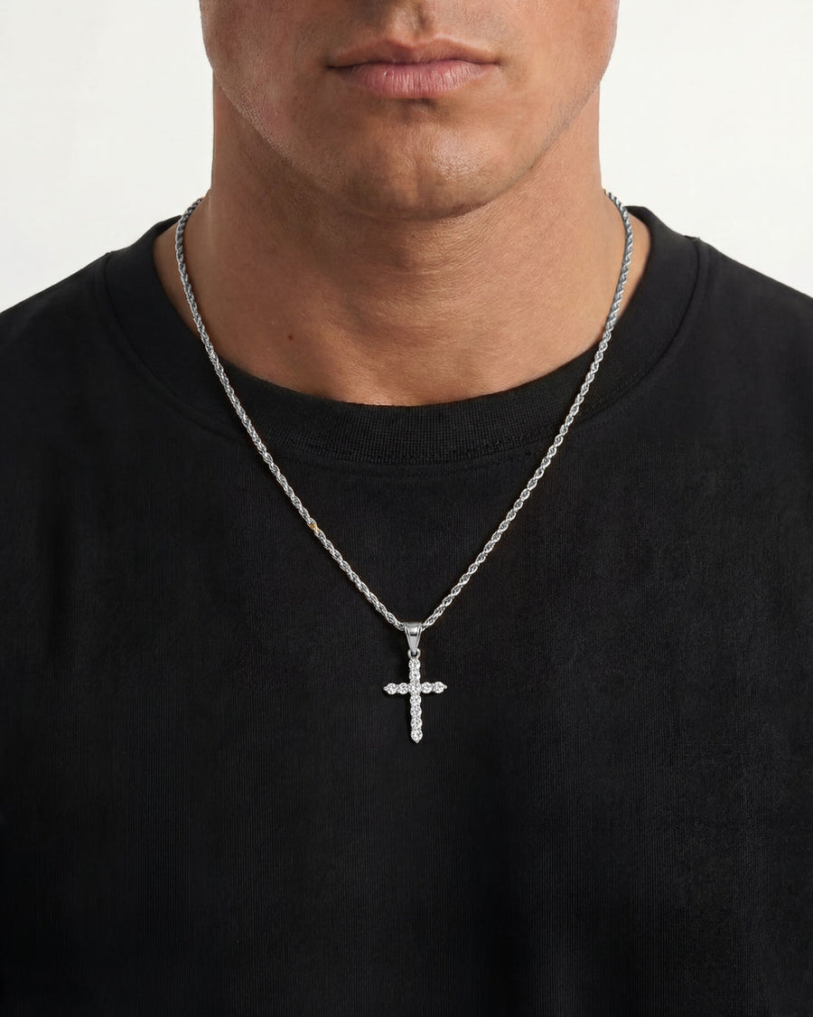 ICY CROSS SILVER NECKLACE