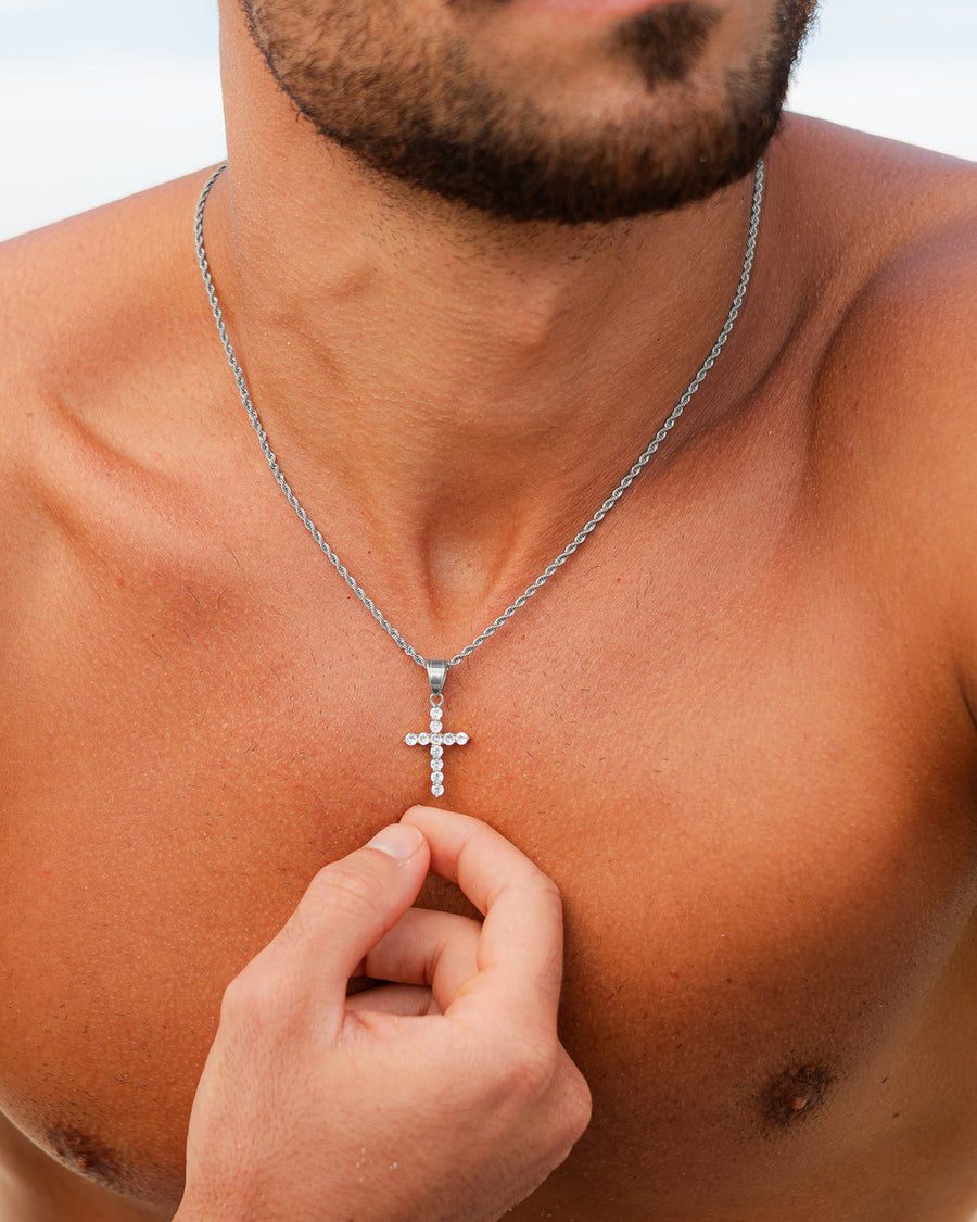 ICY CROSS SILVER NECKLACE